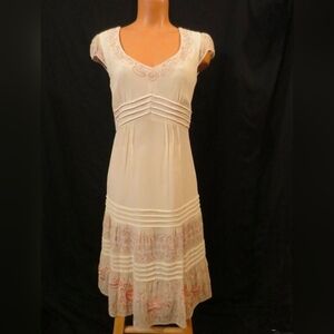 Nanette Lepore elegant beaded silk chiffon Cream Cap Sleeve Dress
